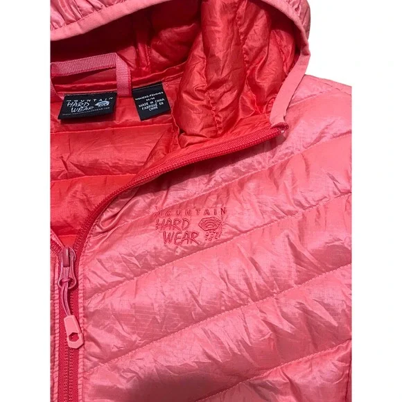 Mountain Hardwear Hooded Down Puffer Jacket Coral Pink Womens Lightweight Medium - Picture 2 of 8